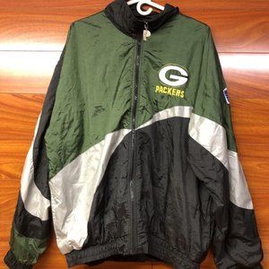 Green Bay Packers Pro Player NFL Experience Full Zip Windbreaker Vintage L
